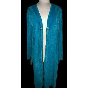 NEW Turquoise Fringe Duster Jacket XL Fringe Coastal Cowgirl Western Rodeo Boho